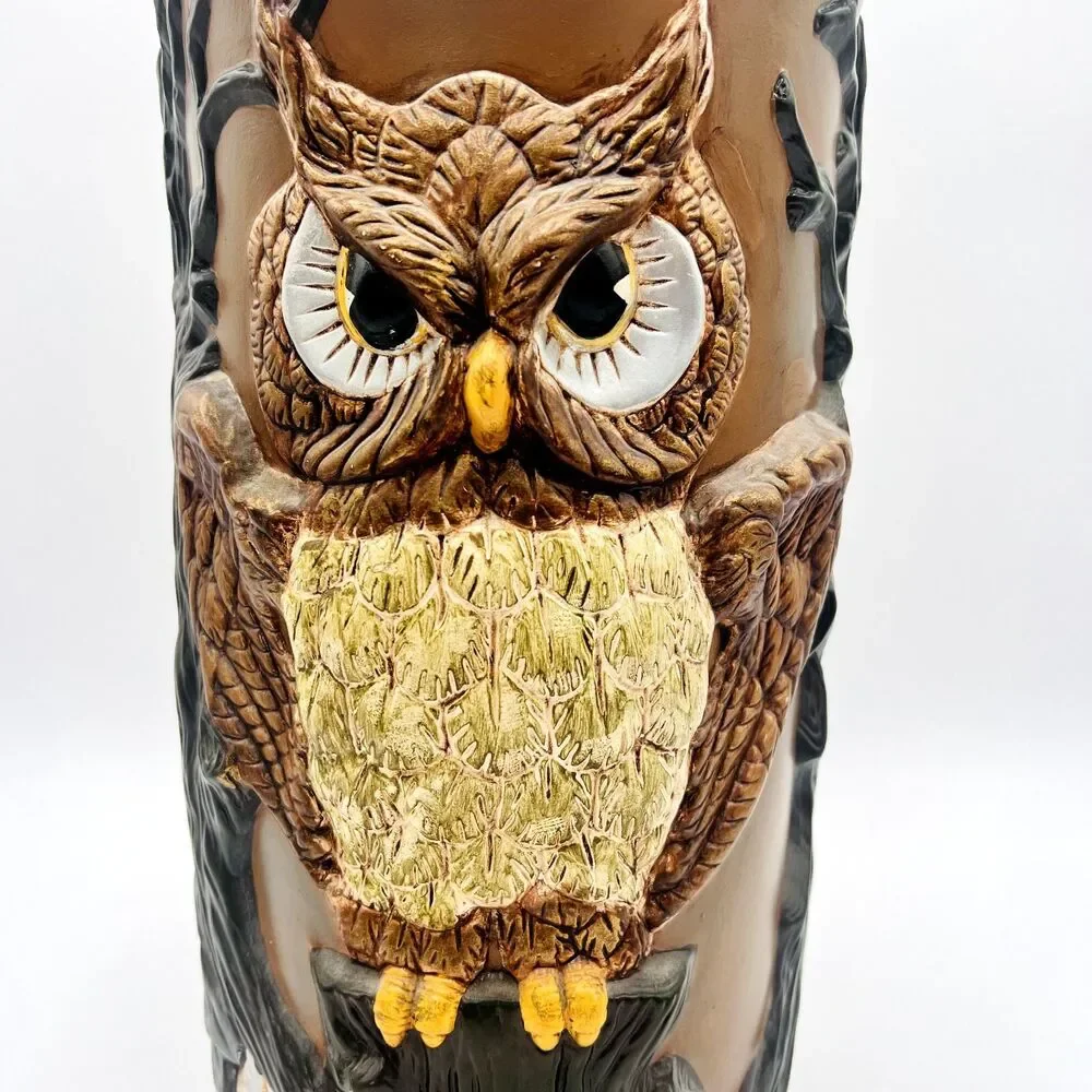 Vtg Ceramic Owl Umbrella Stand Holder 16 inches Floor Vase